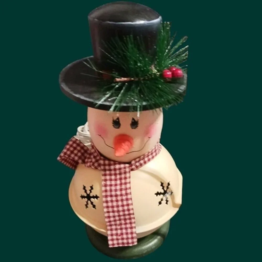 Snowman decorative table  lamp with red plaid scarf & black hat